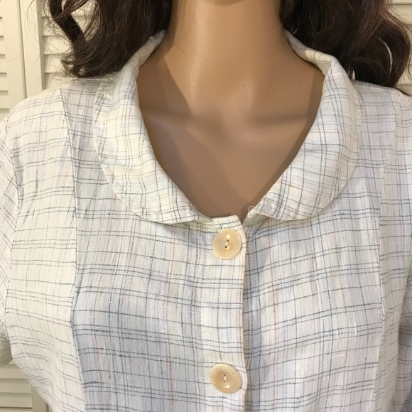 FLAX Linen Peter Pan Collar Shirt Jacket Shacket Medium - Picture 12 of 14